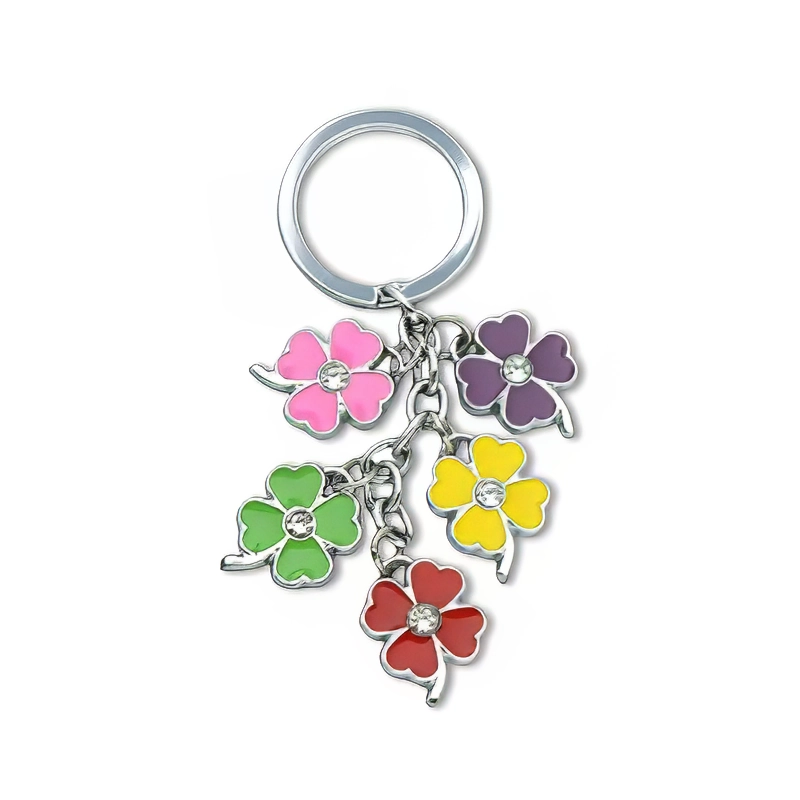 Enamel Four-Leaf Clover Keychains with Rhinestones