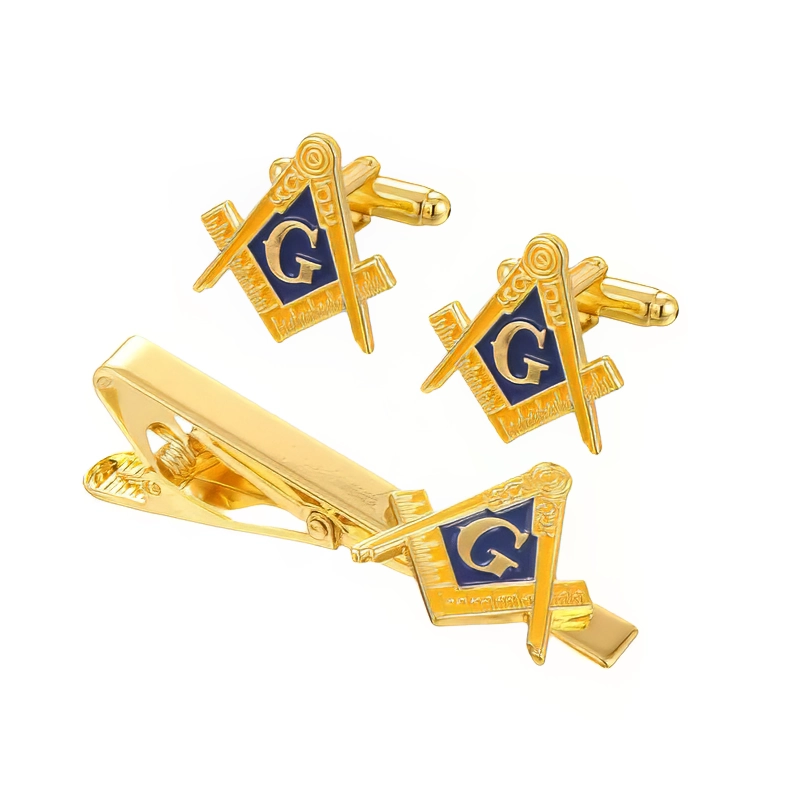 Masonic Cufflinks and Tie Clip Set